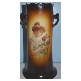 Antique Victorian Lady Transferware Handled Vase