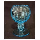 Northwood Blue Glass Open Beaded Panel Vase