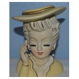 Vtg Ceramic Yellow Hat Lady Head Vase 6.25"