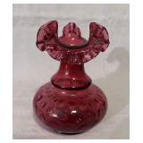 Vtg Fenton Cranberry Coin Dot Ruffled Rim Vase