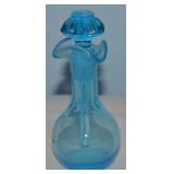Vtg Blue Hand Blown Glass Perfume Bottle w/ Dauber