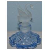 Vtg E&R Golden Crown Blue Glass w/ Blown Frosted