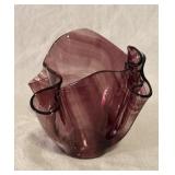 Vtg Amethyst Art Glass Handkerchief Vase 5"