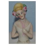 Antique Porcelain Half Doll w/ Blonde Hair 3.25t