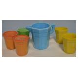 Vtg Akro Agate Art Deco Childs Pitcher & Cups w/