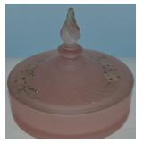 Vtg Handpainted Frosted Pink Depression Glass