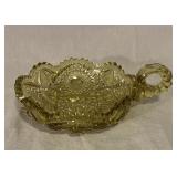 Amber Pattern Glass Handled Nappy Dish 7"