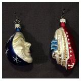 (2) Blown Glass Christmas Ornaments Man in the