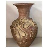 Tall Dragonfly Art Pottery Vase 15.25
