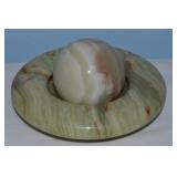 Vtg Green Onyx Carved 6.75diam Ashtray + Polished