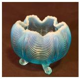 Vtg Fenton Blue Opalescent Draped Footed Rose