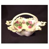 Antique Handpainted Roses China Handled Basket