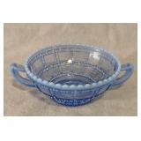 Vtg Beaded Block Blue Opalescent Glass Handled