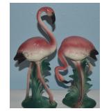 Pair Vtg Ceramic Flamingo Bird Figures 10.25taller