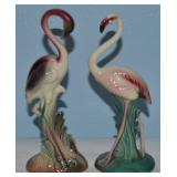(2) Vtg Ceramic Flamingo Figures Will George w/