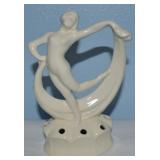 Vtg Ivory Art Pottery Scarf Dancer Flower Frog 6"