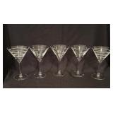 (5) Patterned Crystal Martini Glasses 7.25