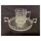 Heisey Signed Glass Cube Pitcher & Underplate