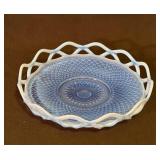 Imperial Blue Glass Open Lace Round Bowl 8"