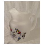 MCM Hazel Atlas Frosted Glass Water Pitcher 10"
