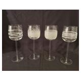 (4) Salviati Murano Etched Art Glass Wine Goblets