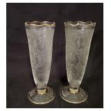 (2) Jeannette Crystal Harp w/Gold Trim Vases 7 3/8