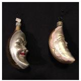 (2) Man in the Moon Glass Christmas Ornaments