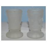 (2) Vtg LG Wright Frosted Glass 3 Faces Toothpick