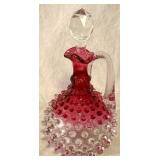 Hobbs Brockunier Cranberry Hobnail Art Glass Cruet