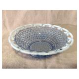 Vtg Imperial Blue Opalescent Open Lace Bowl