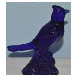 Vtg Mosser Cobalt Blue Art Glass Jay Bird Figure