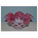 Vtg Fenton Cranberry Opalescent Coin Dot Ruffled