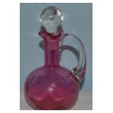 Vintage Cranberry Coin Dot Art Glass Cruet w/Clear