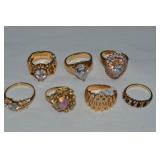 (7) Vtg Heavy Gold Electroplate Costume Rings