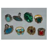 (8) Vtg Adjustable Costume Jewelry Rings
