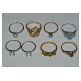 (8) Vtg Act II & Uncas Costume Jewelry Rings