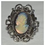 Vtg Whiting & Davis Silvertone Cameo Ring Adj