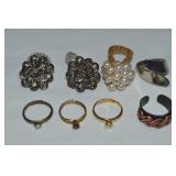 (8) Vtg Adjustable Costume Jewelry Rings