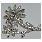 Vtg Albert Weiss Clear Rhinestone Flower Brooch