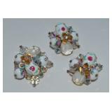 Vtg Goldtone Milk Glass Crystal & AB Rhinestone