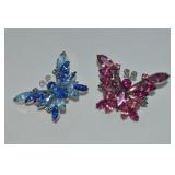 (2) Vtg Silvertone Butterfly Brooches Blue & Pink