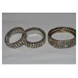 (3) Vtg Silvertone Rhinestone Stretch Bracelets