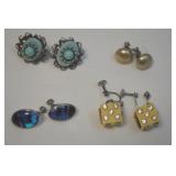 (4) Vtg Prs SIlvertone Screwback Earrings Dice,
