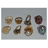 (8) Vtg Adjustable Costume Jewelry Rings w/