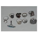 (9) Vtg Adjustable Costume Jewelry Rings w/
