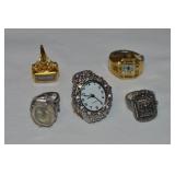 (5) Vintage Costume Ring Watches: Elgin, Pierre