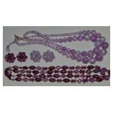 (2) Vtg Purple Tone Necklaces & Clip Earrings
