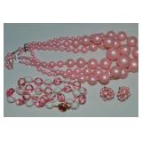(2) Vtg PInk Beaded Necklaces + Bubblegum