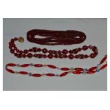 (3) Vtg Red / Pink Tone Necklaces Lot