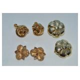 (3) Vtg Goldtone Clip Earring Prs: Lisner, Sarah